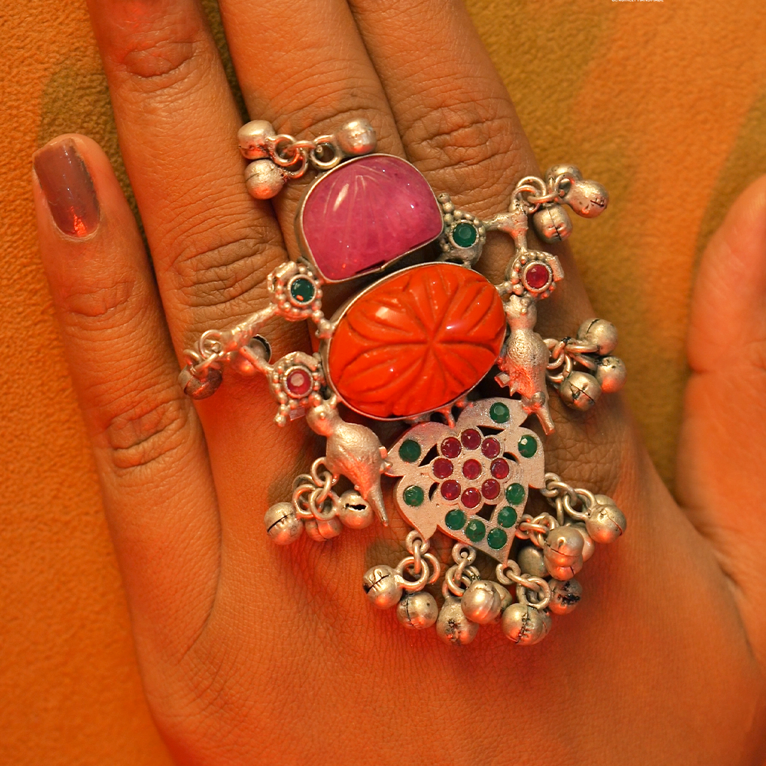 RITHANA PREMIUM HANDMADE NATURAL STONES SILVER POLISH RING R53