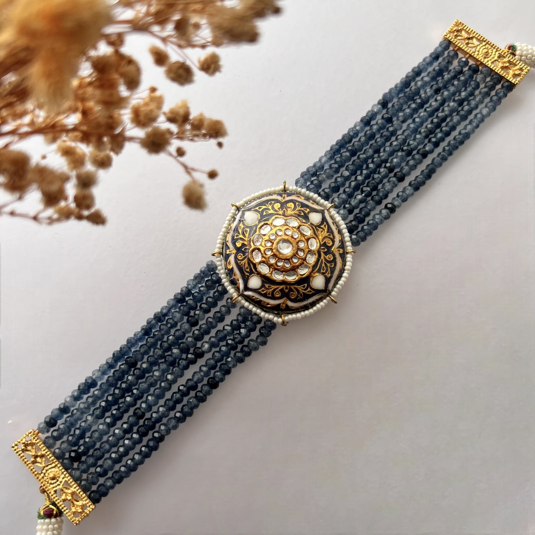 JADE ONEX BEADS LAC AND KUNDAN BIJOUX PREMIUM AND EXCLUSIVE HANDMADE CHOKER WITH EARRINGS CH397