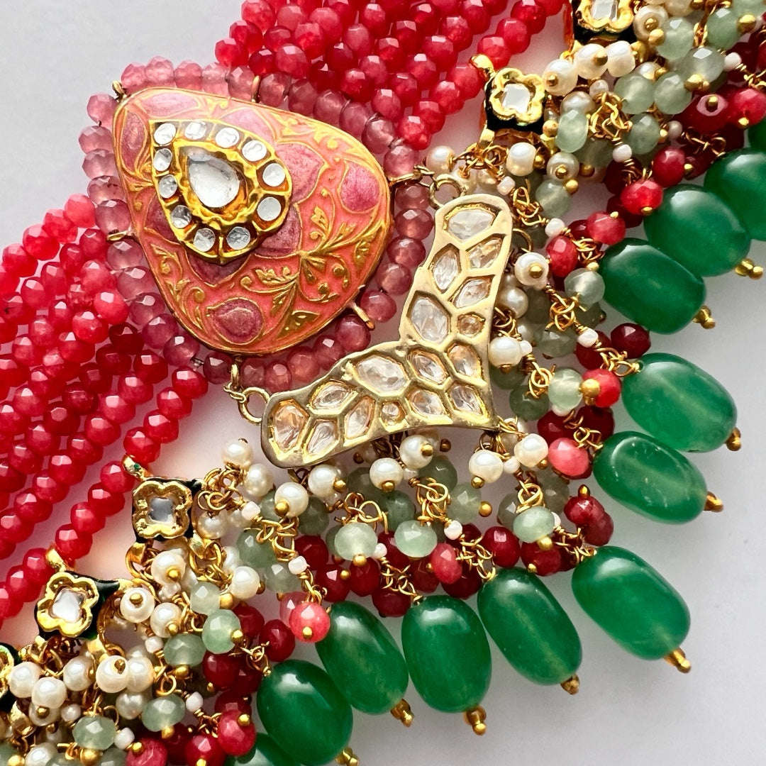 NIKILA ONEX BEADS LAC AND KUNDAN BIJOUX PREMIUM AND EXCLUSIVE HANDMADE CHOKER WITH EARRINGS CH396