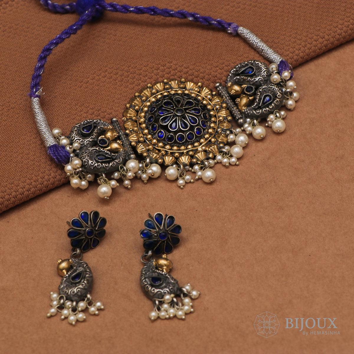 NEETA BIJOUX PREMIUM SEMI HANDMADE CHOKER WITH EARRINGS CH63