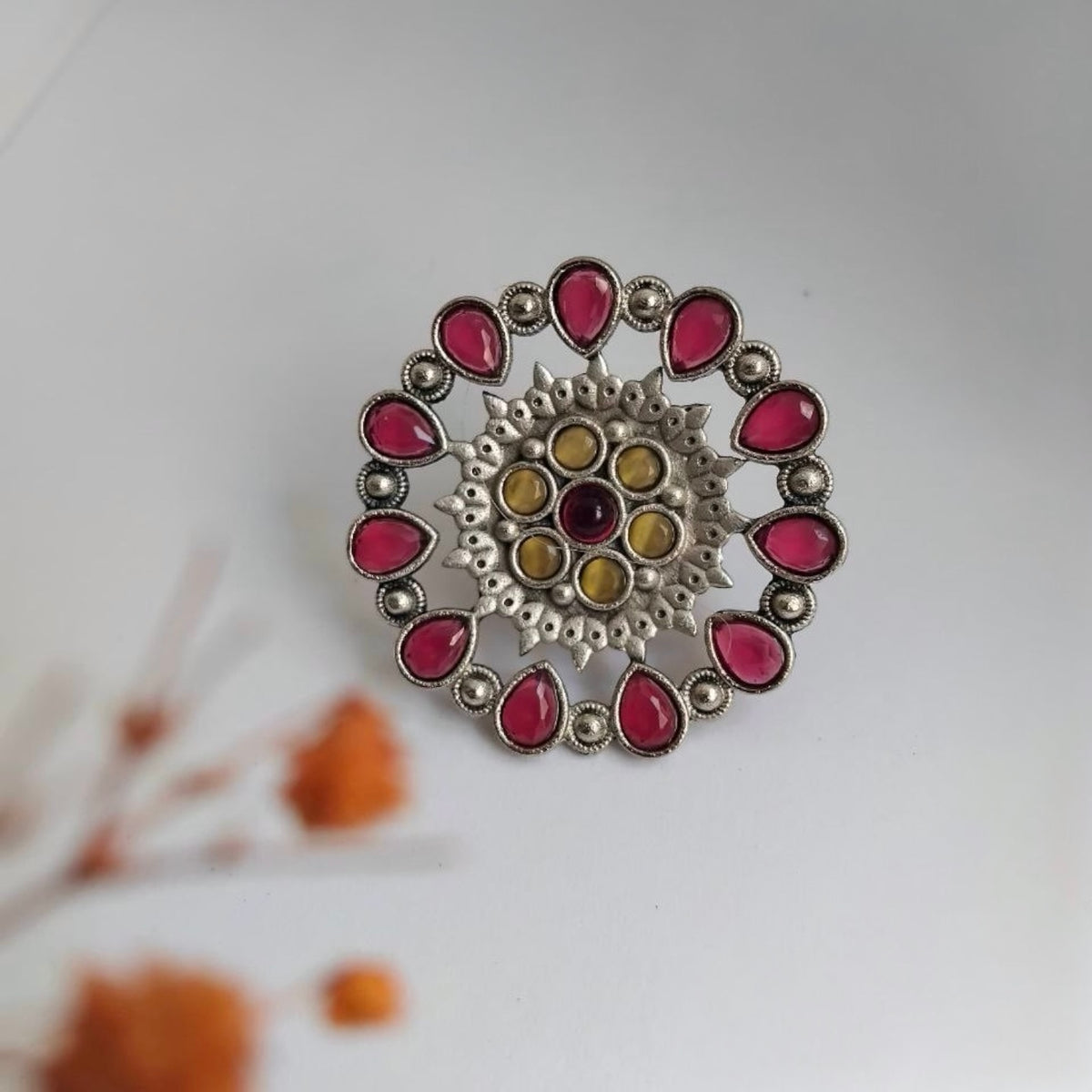 KARISHMA FAUX SILVER PREMIUM POLISH RING R86