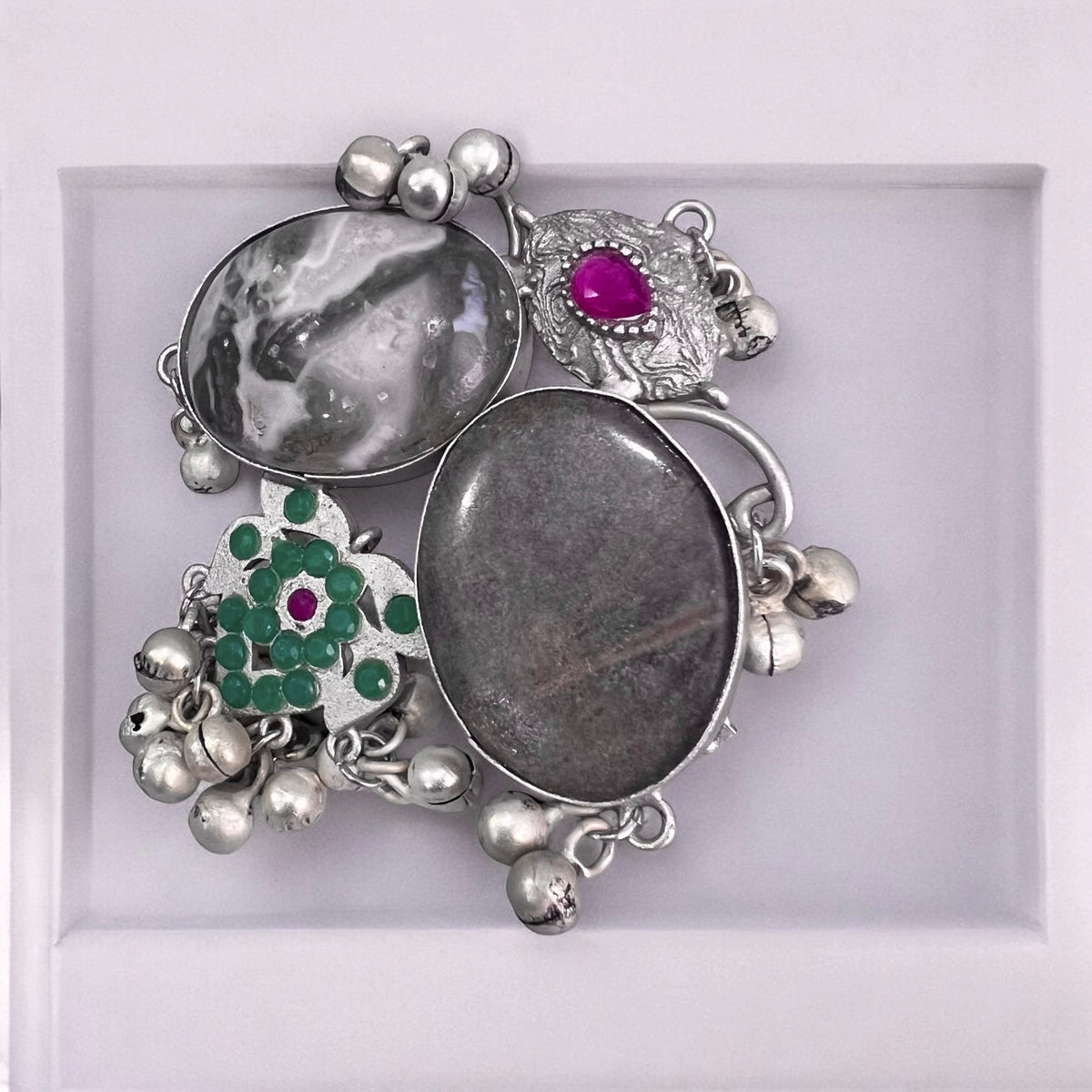 MRILUNA PREMIUM HANDMADE NATURAL STONES SILVER POLISH RING R61