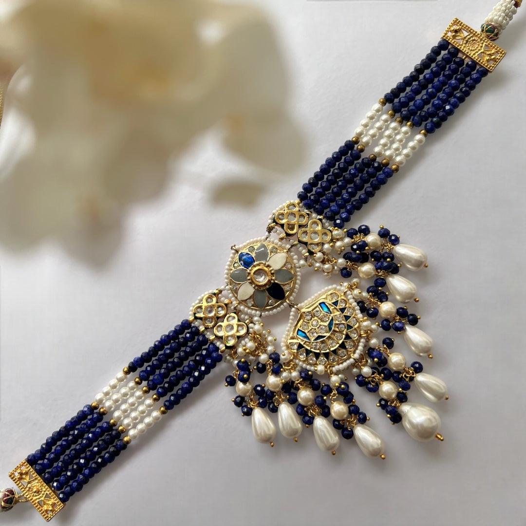 REETHANA BIJOUX PREMIUM HANDMADE CHOKER WITH EARRINGS AND TIKKA CH395