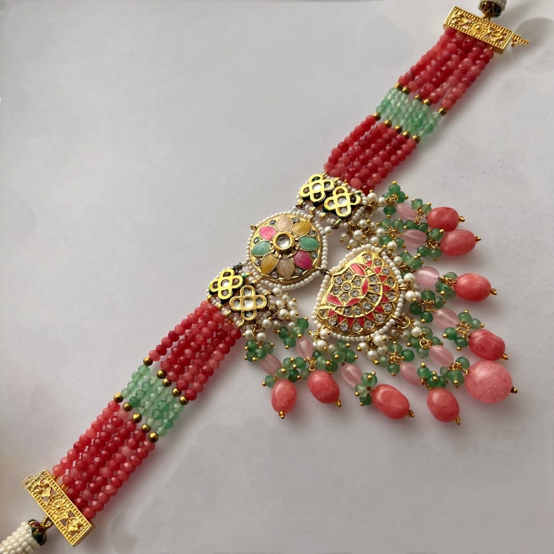 REETHANA BIJOUX PREMIUM HANDMADE CHOKER WITH EARRINGS AND TIKKA CH395