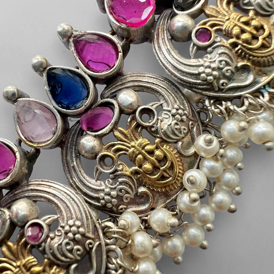 VIKIRA FAUX SILVER PREMIUM SEMI HANDMADE NECKLACE WITH EARRINGS NL128