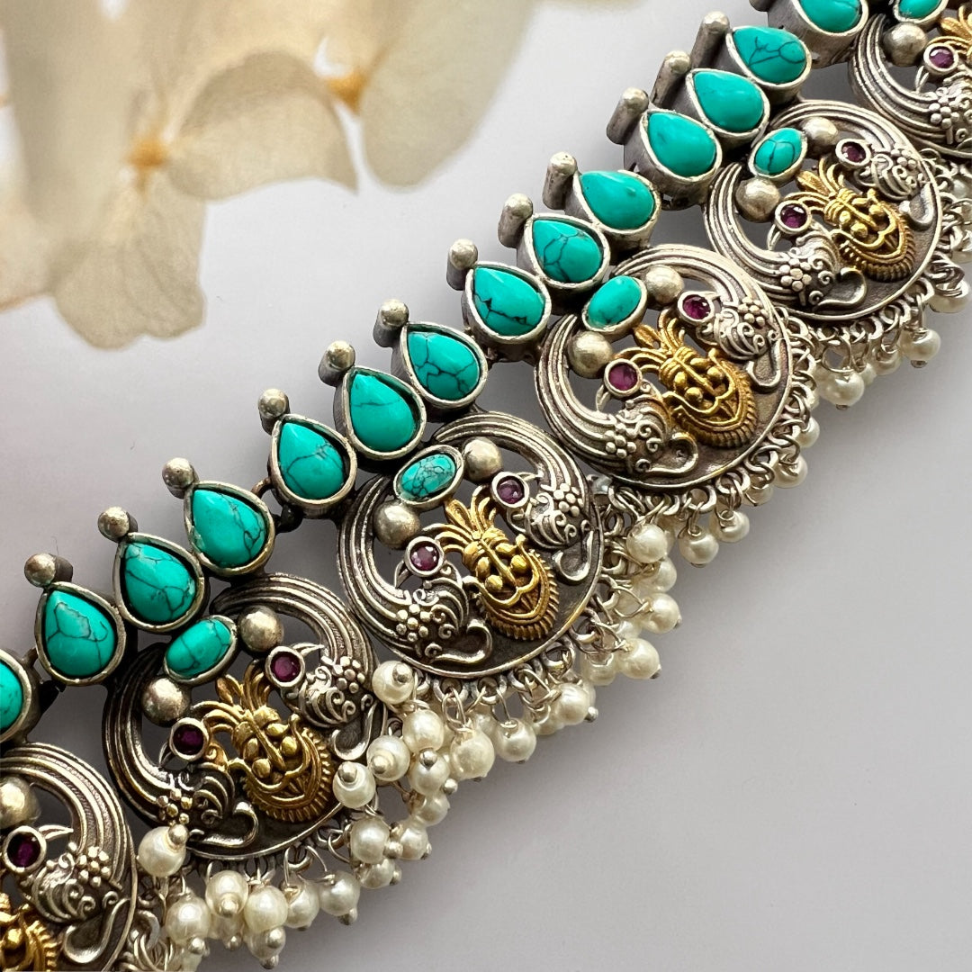 VIKIRA FAUX SILVER PREMIUM SEMI HANDMADE NECKLACE WITH EARRINGS NL128