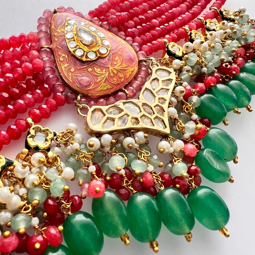 NIKILA ONEX BEADS LAC AND KUNDAN BIJOUX PREMIUM AND EXCLUSIVE HANDMADE CHOKER WITH EARRINGS CH396