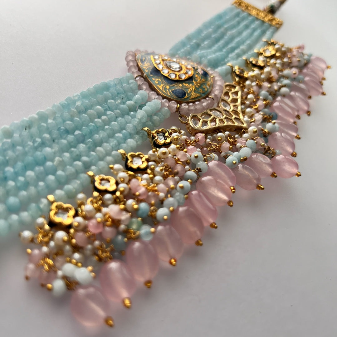 NIKILA ONEX BEADS LAC AND KUNDAN BIJOUX PREMIUM AND EXCLUSIVE HANDMADE CHOKER WITH EARRINGS CH396