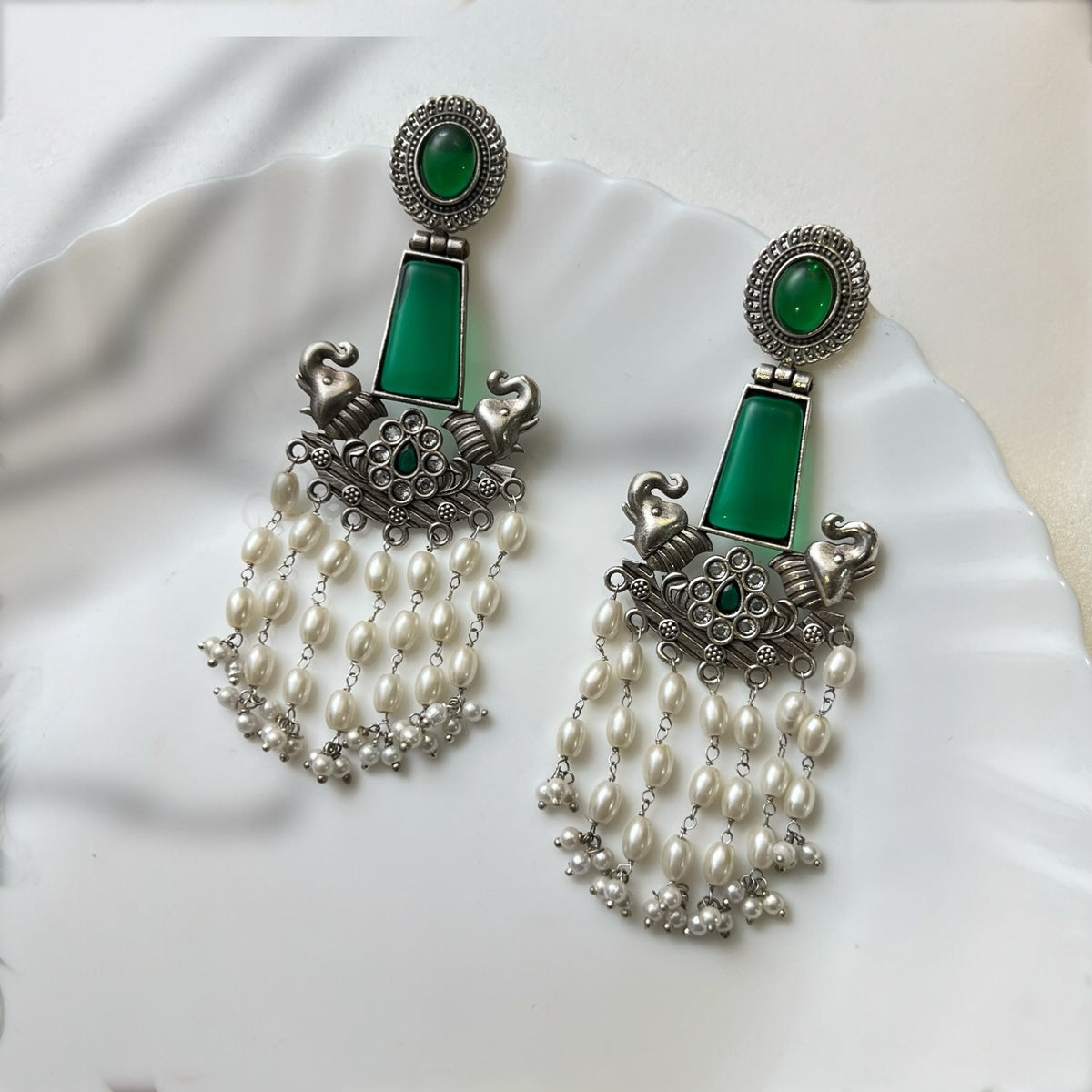 NEBULA FAUX SILVER SEMI HANDMADE RAW AND RUSTIC  EARRINGS ER741