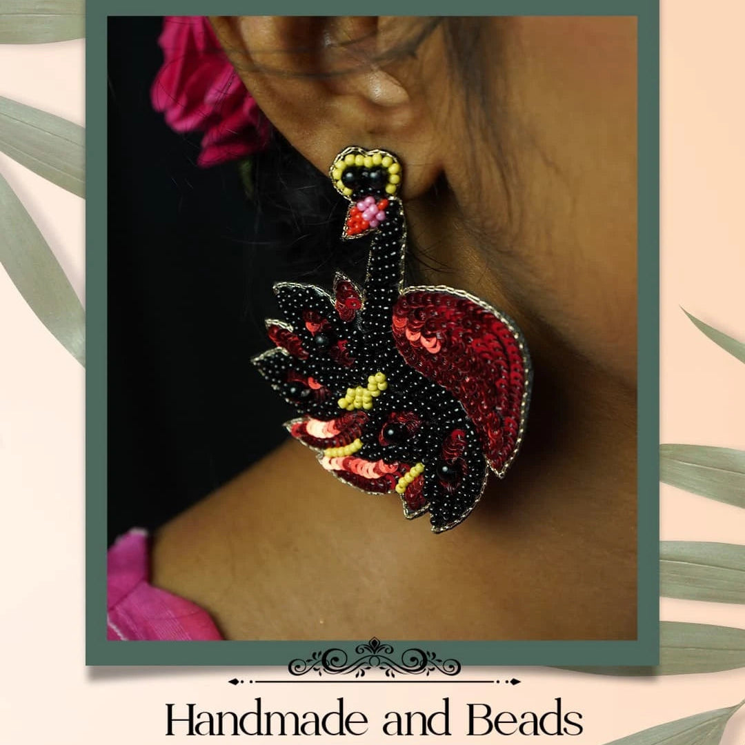 AUTRUCHE FABRIC BEADS AND CHUMKEYS HANDMADE EARRING ER509