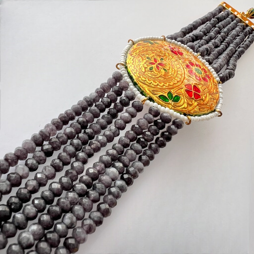 JADE ONEX BEADS LAC AND KUNDAN BIJOUX PREMIUM AND EXCLUSIVE HANDMADE CHOKER WITH EARRINGS CH397