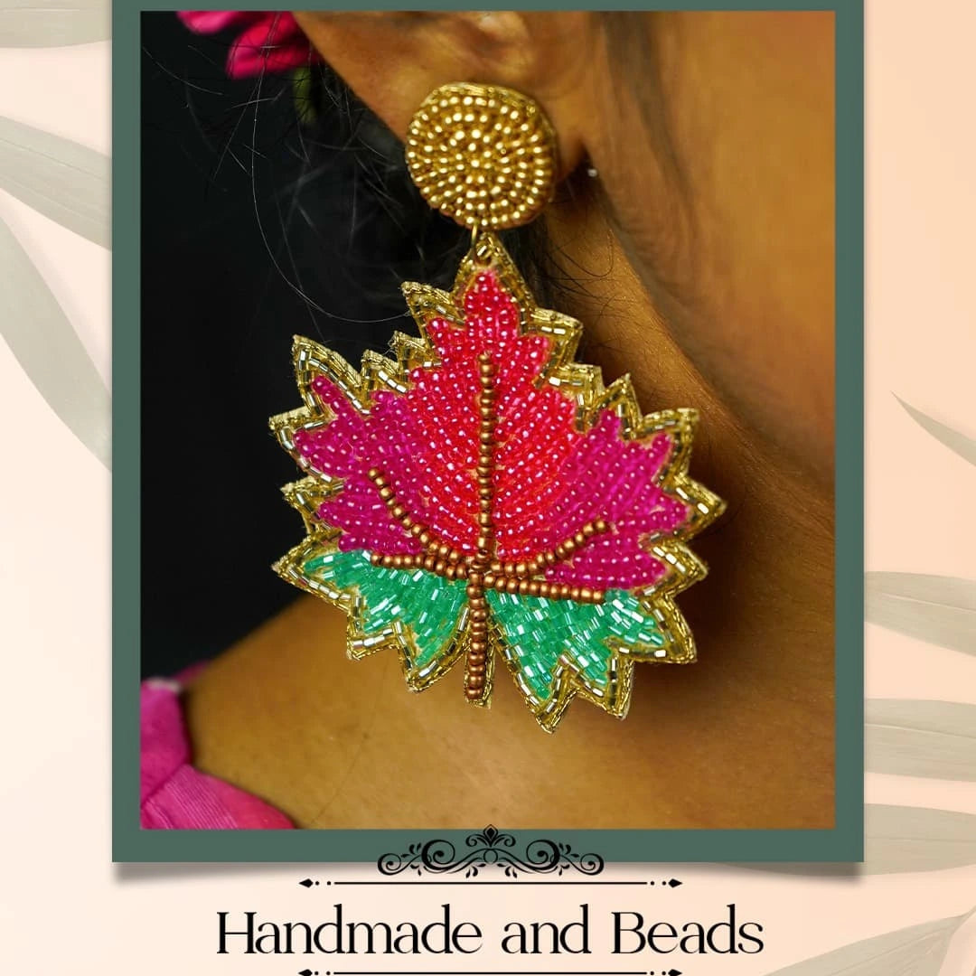 MAPLE POP FABRIC AND BEADS HANDMADE EARRING ER497