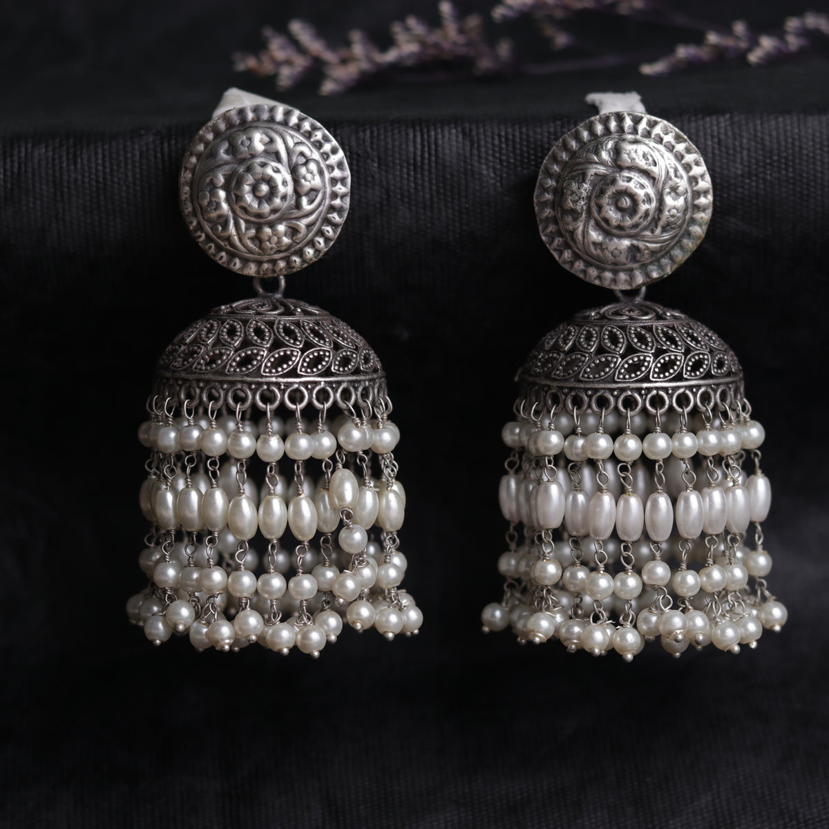 SAMANTHA FAUX SILVER HANDMADE RAW AND RUSTIC EARRINGS/JHUMAS ER57