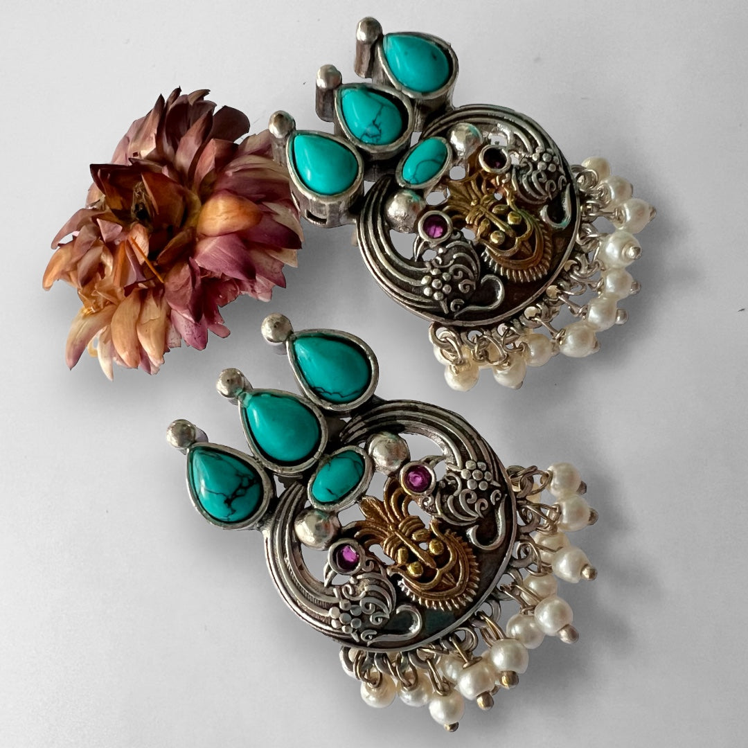 VIKIRA FAUX SILVER PREMIUM SEMI HANDMADE NECKLACE WITH EARRINGS NL128