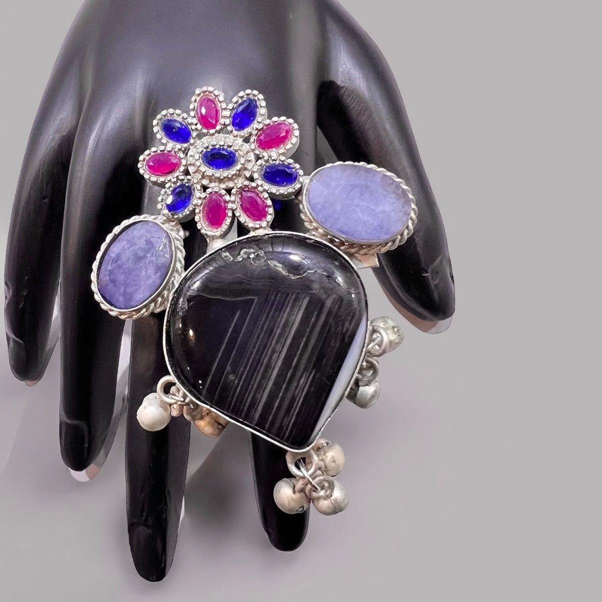 RISHITA PREMIUM HANDMADE NATURAL STONES SILVER POLISH RING R52