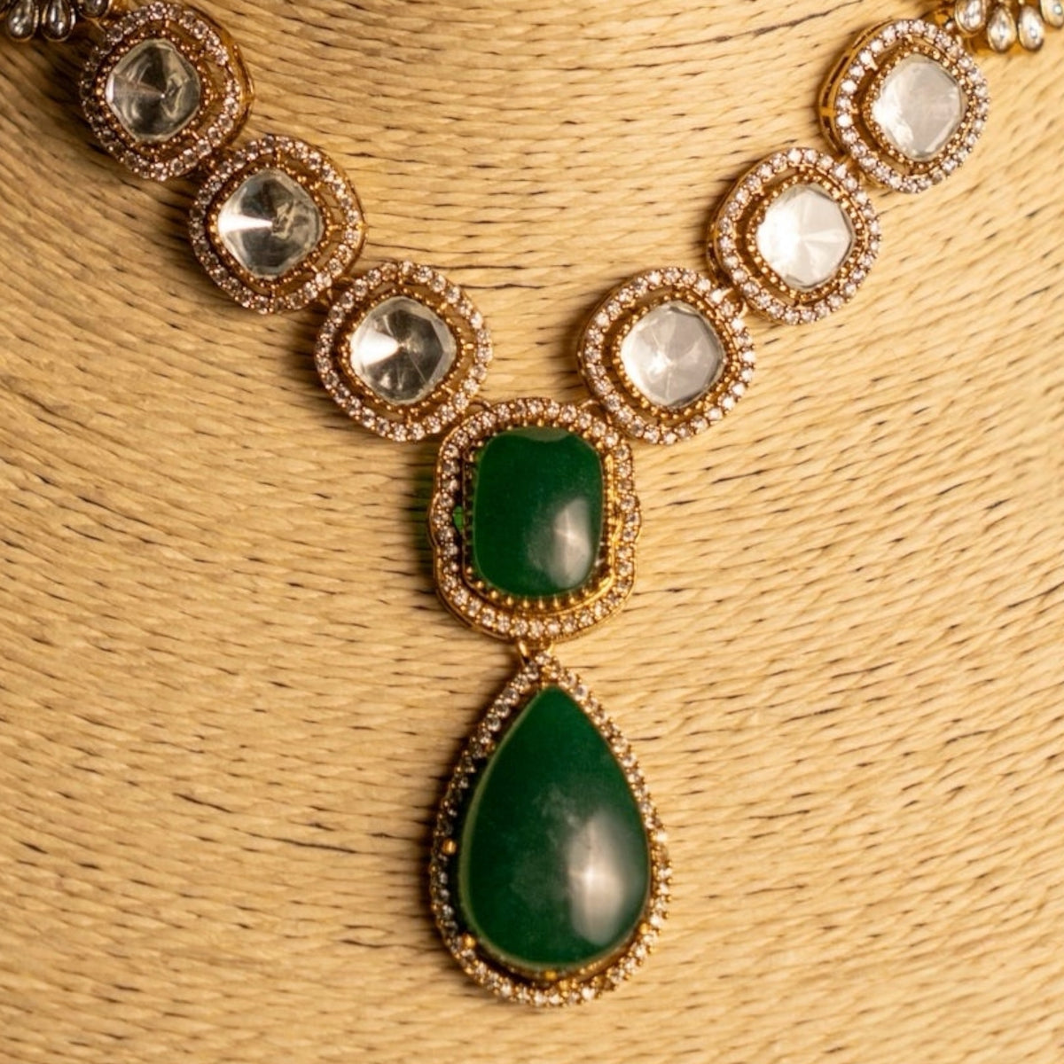 DESIKA BRIDAL PREMIUM DOUBLET AND POLKI STONE HANDMADE NECKLACE WITHE WITH EARRING NL302