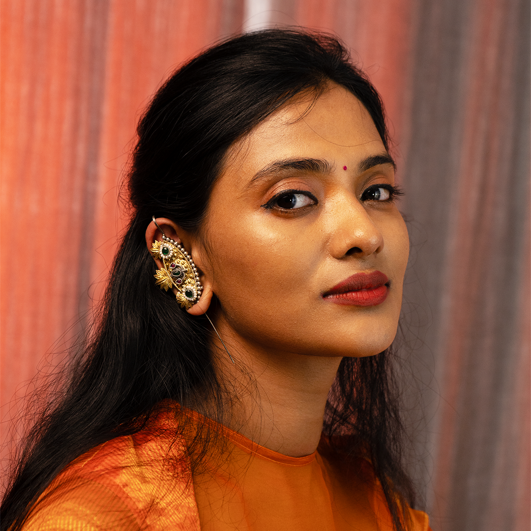 SHUSHANA HANDMADE ANTIQUE DUAL TONED EAR CUFF/EARRINGS EA24