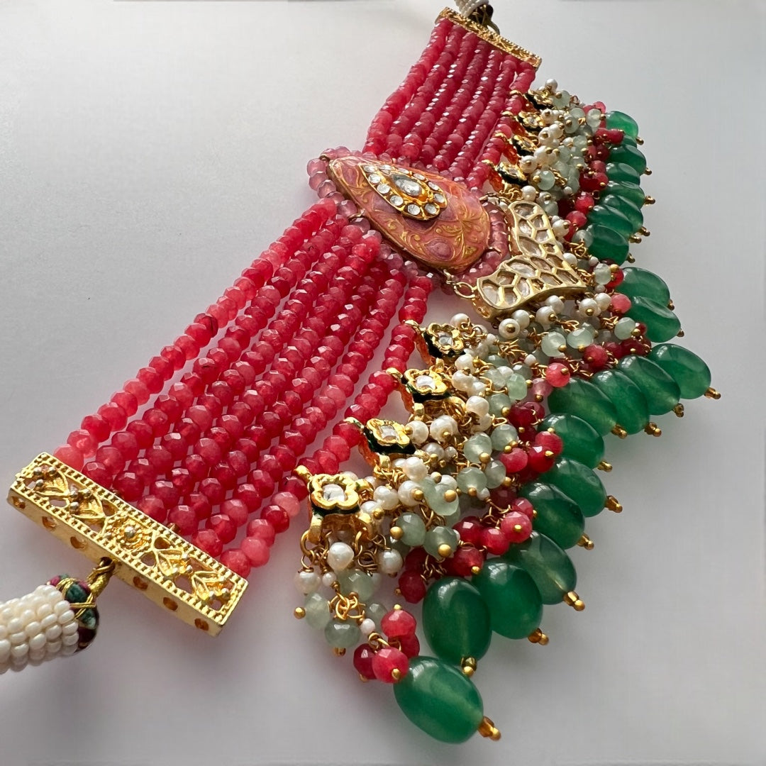 NIKILA ONEX BEADS LAC AND KUNDAN BIJOUX PREMIUM AND EXCLUSIVE HANDMADE CHOKER WITH EARRINGS CH396