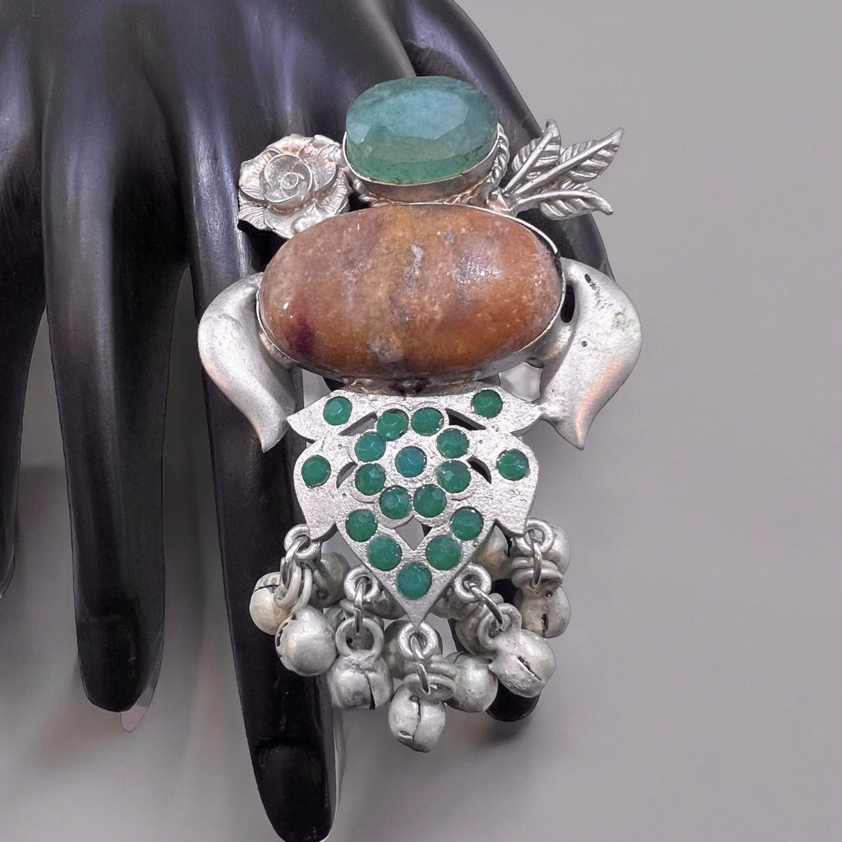 BEYONCIA PREMIUM HANDMADE NATURAL STONES SILVER POLISH RING R60 DESIGN 2