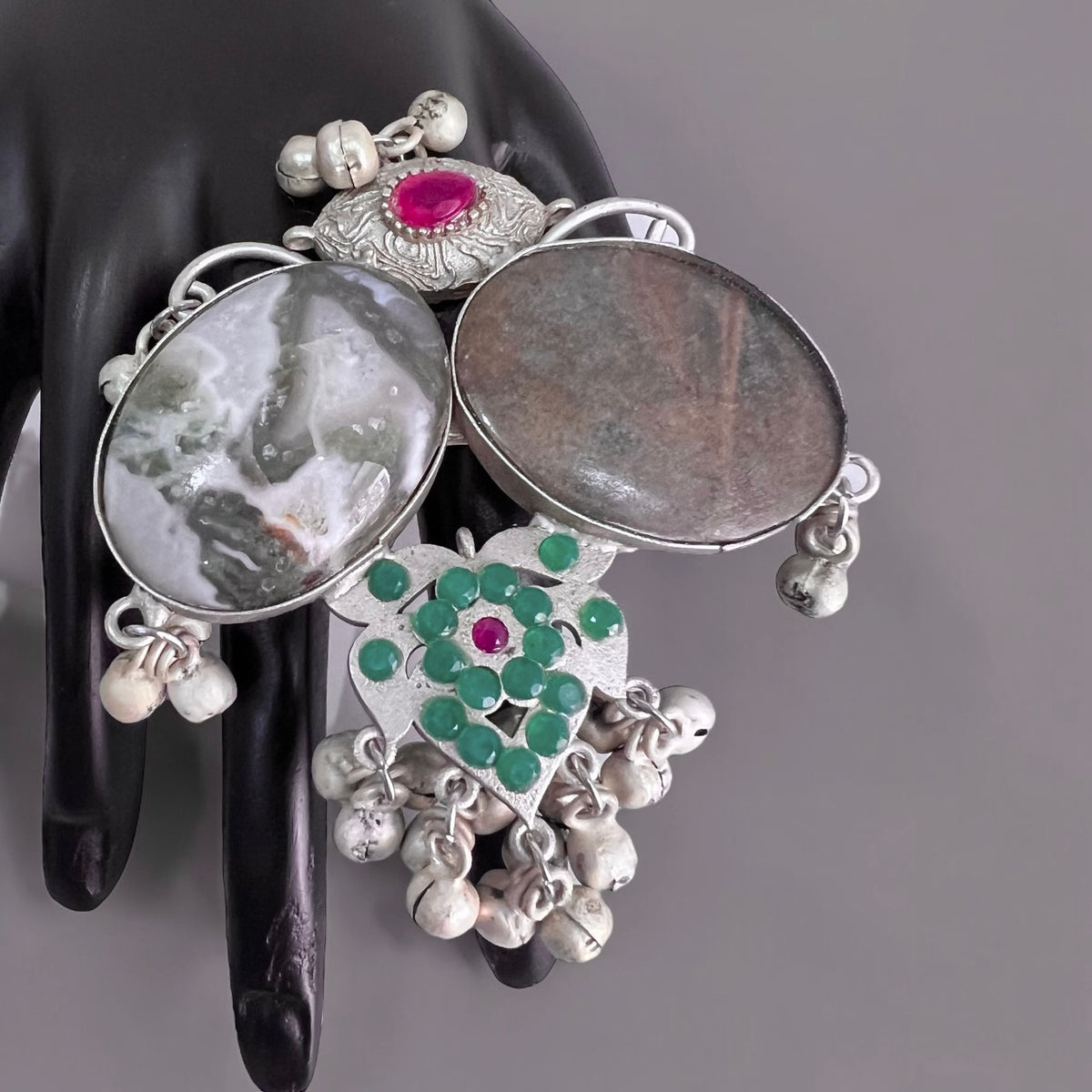 MRILUNA PREMIUM HANDMADE NATURAL STONES SILVER POLISH RING R61