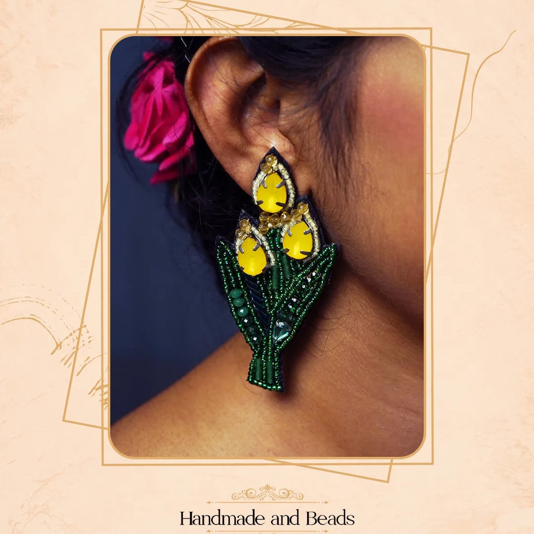 FLORA STONE FABRIC AND BEADS HANDMADE EARRING ER597