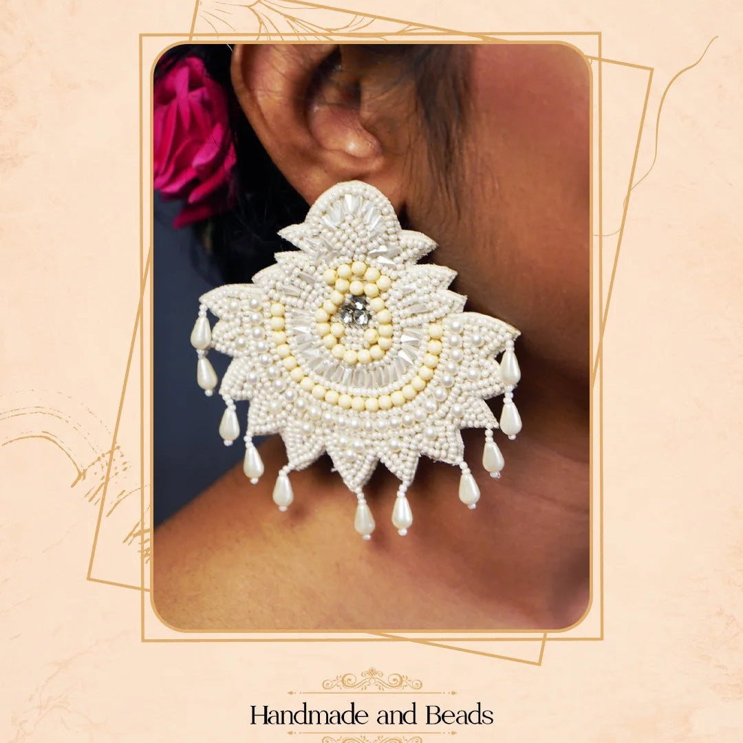 VIVORY FABRIC AND BEADS HANDMADE EARRING ER599