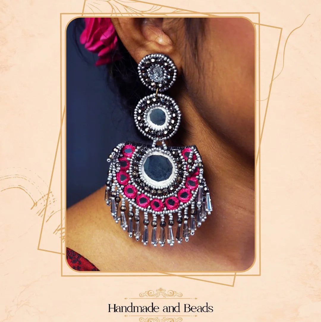 AUDREY FABRIC AND BEADS HANDMADE EARRING ER857