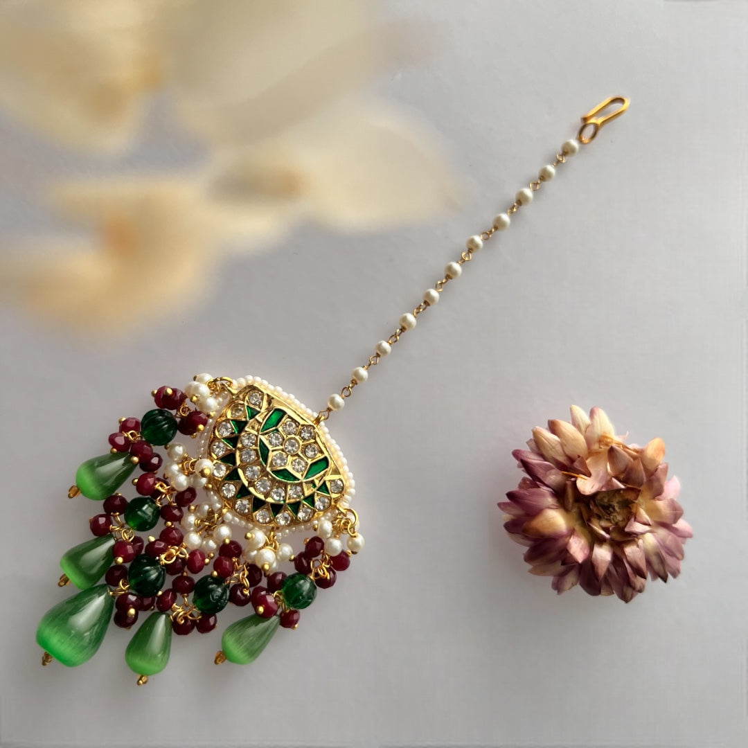 REETHANA BIJOUX PREMIUM HANDMADE CHOKER WITH EARRINGS AND TIKKA CH395