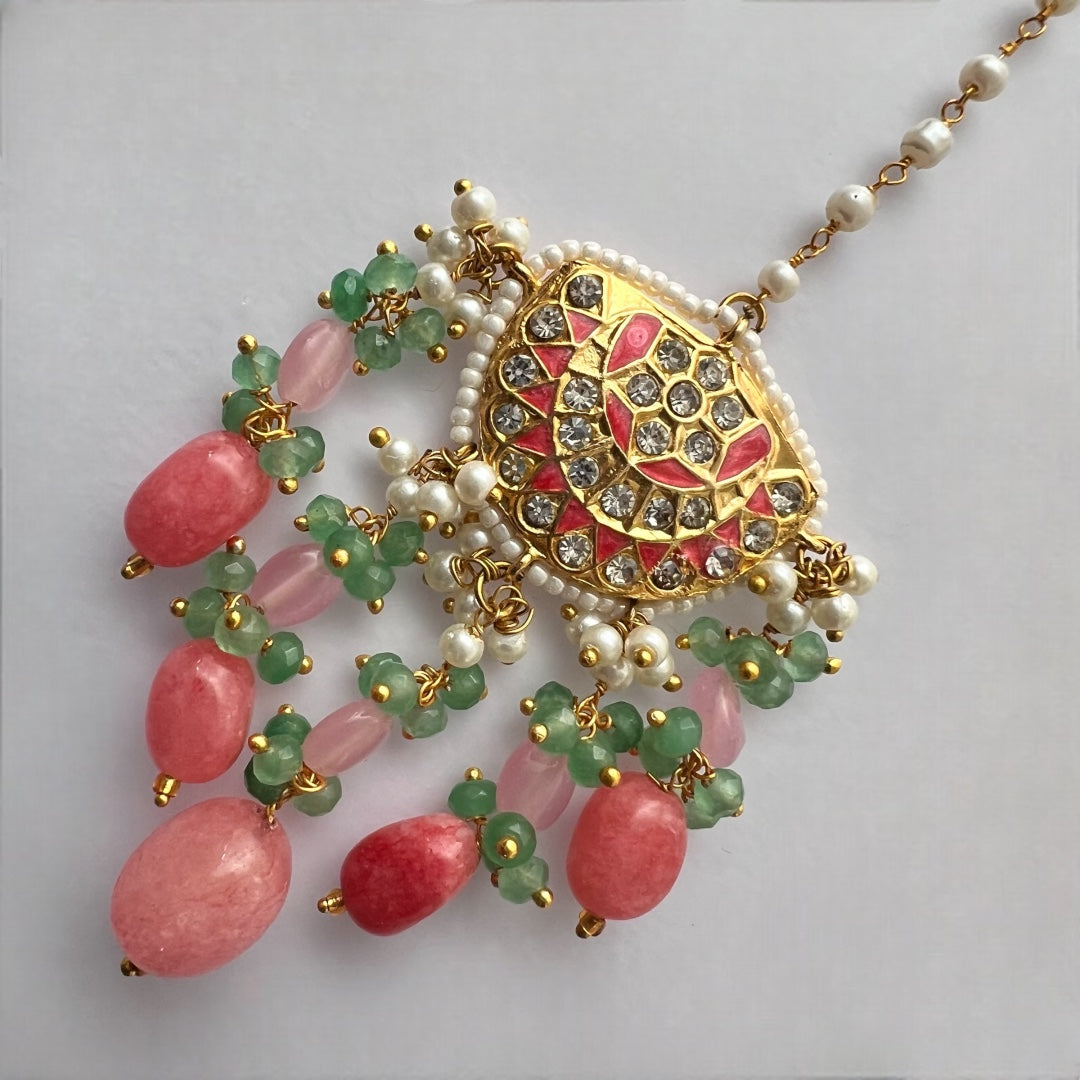 REETHANA BIJOUX PREMIUM HANDMADE CHOKER WITH EARRINGS AND TIKKA CH395