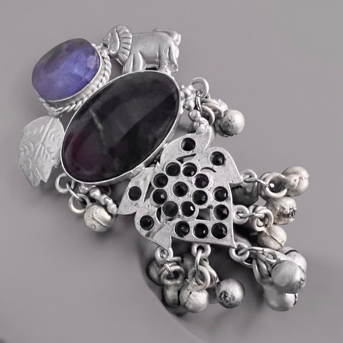 PRADHANIMA PREMIUM HANDMADE NATURAL STONES SILVER POLISH RING R60 DESIGN 1