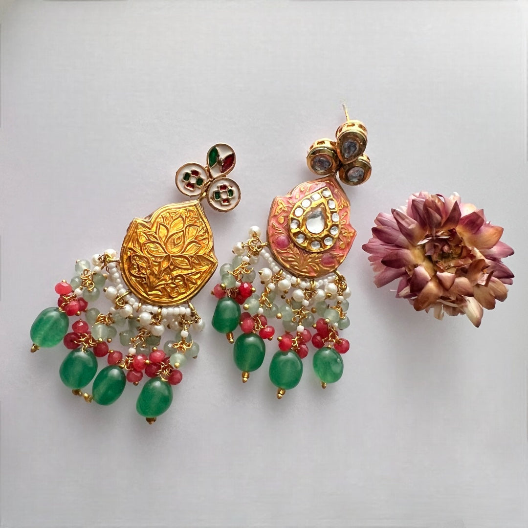 NIKILA ONEX BEADS LAC AND KUNDAN BIJOUX PREMIUM AND EXCLUSIVE HANDMADE CHOKER WITH EARRINGS CH396