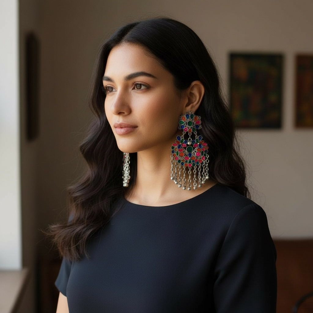 ABISHA AFGHANI MEENA RAW AND RUSTIC AND VINTAGE LONG EARRINGS AF53