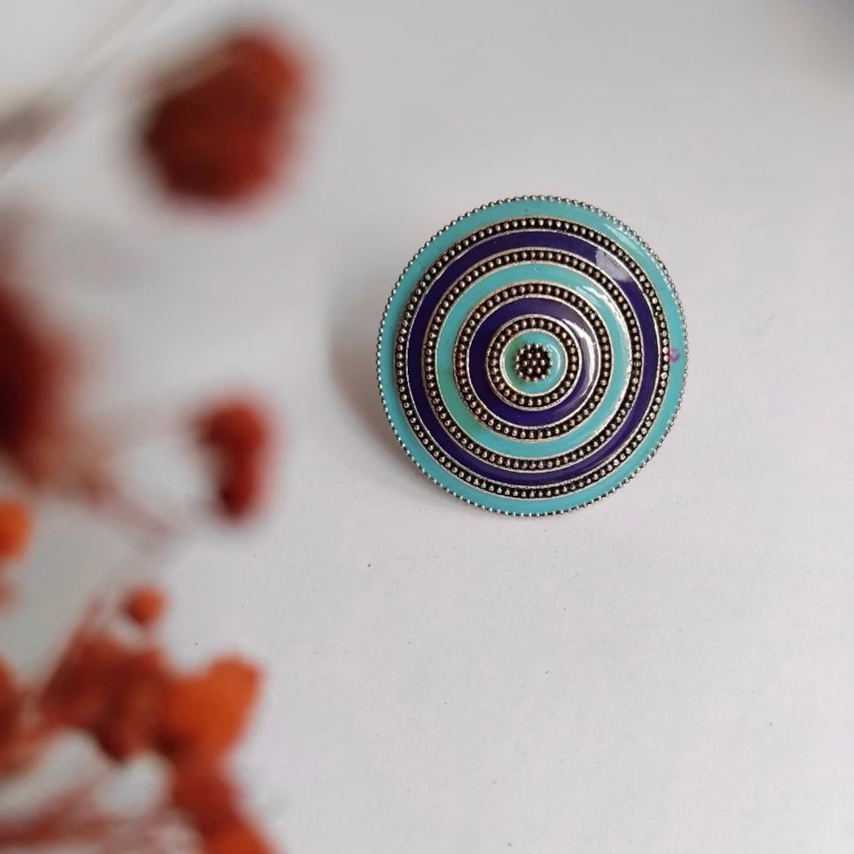 BARSHANA FAUX SILVER ENAMEL PREMIUM POLISH RING R101