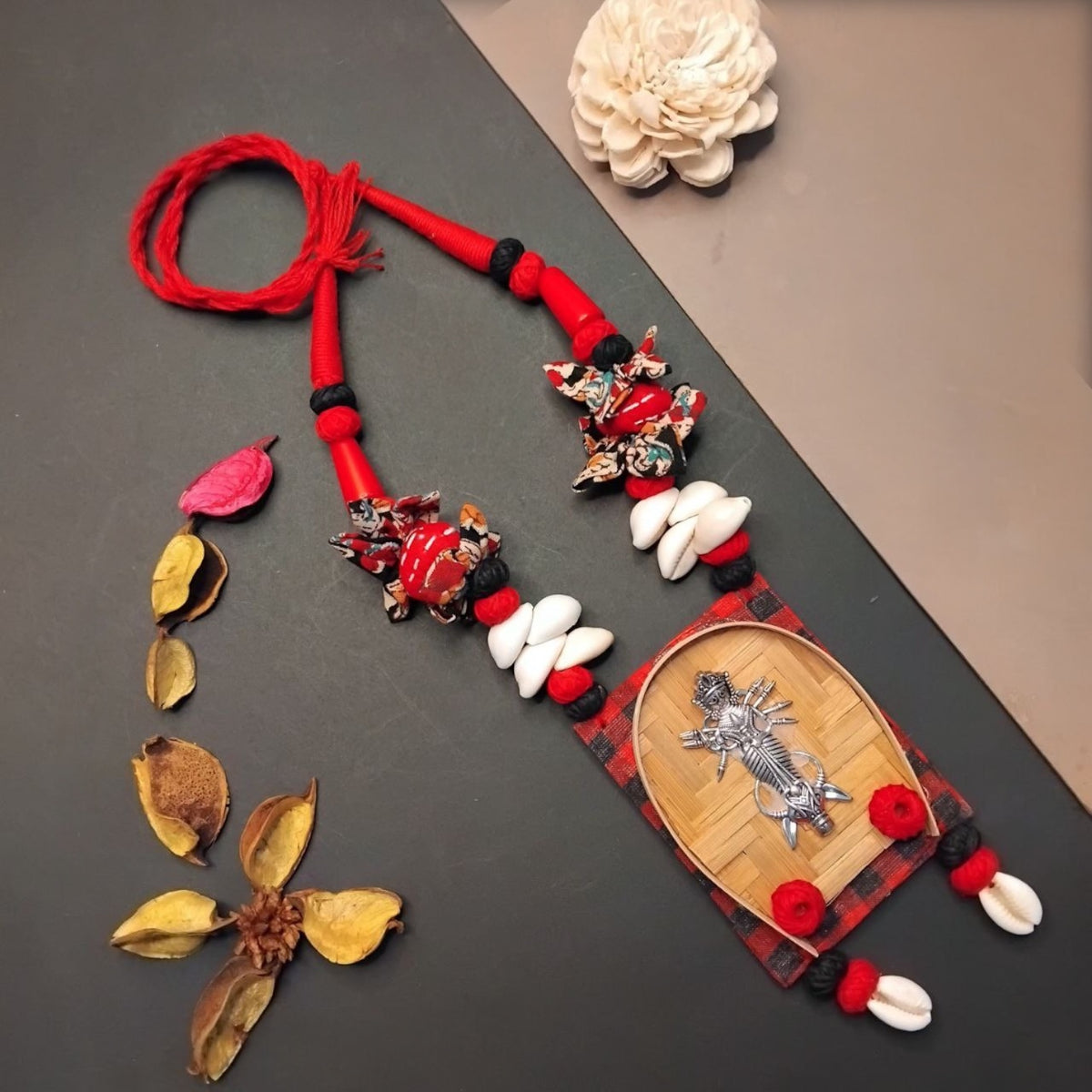 NIMISHA FABRIC AND BEADS HANDMADE AND HANDSTICHED MALA/ NECKPIECE ML90