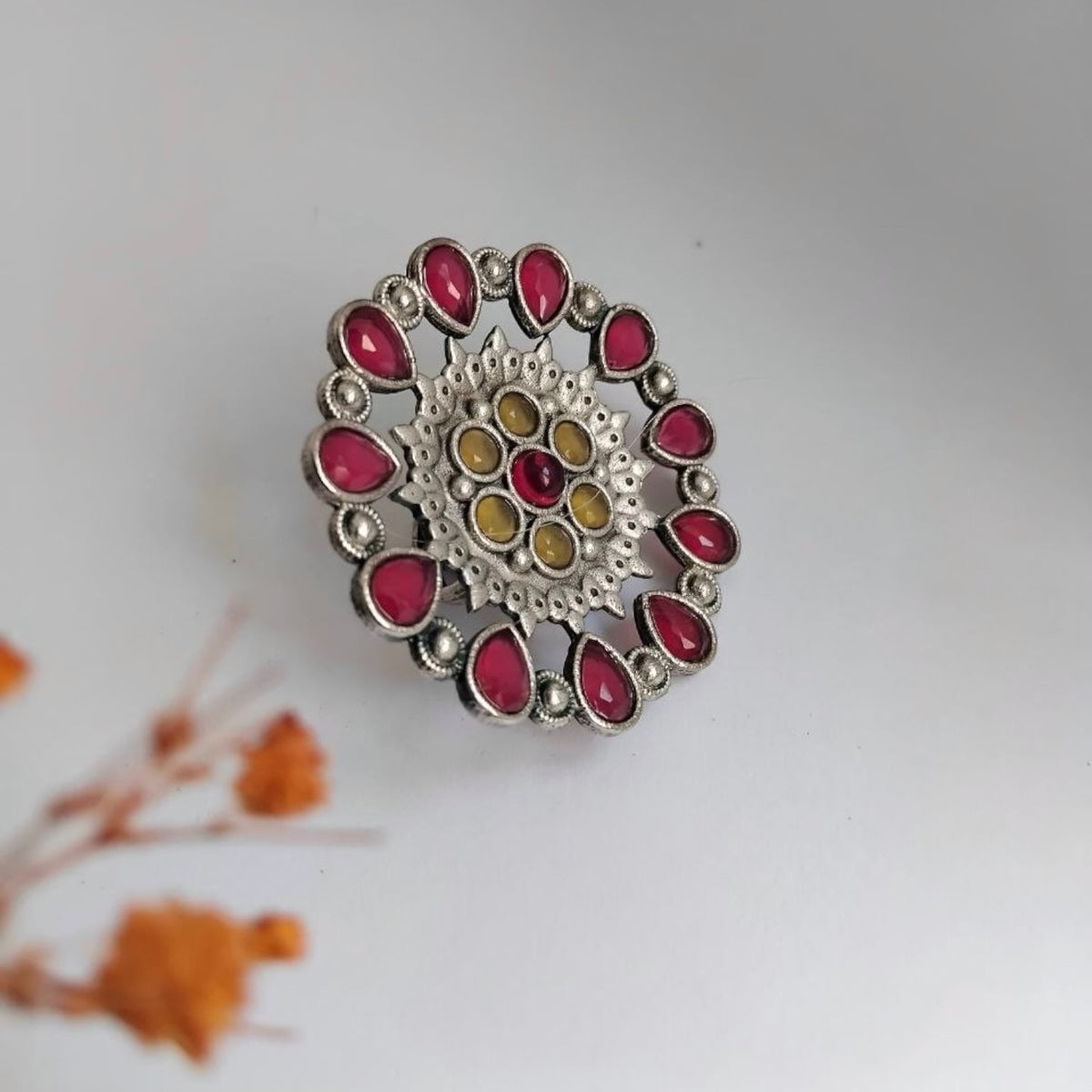 KARISHMA FAUX SILVER PREMIUM POLISH RING R86