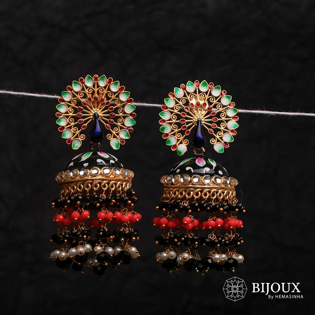 MIRA GOLD TONE SEMI HANDMADE MEENAKARI EARRINGS/JHUMKAS ER603