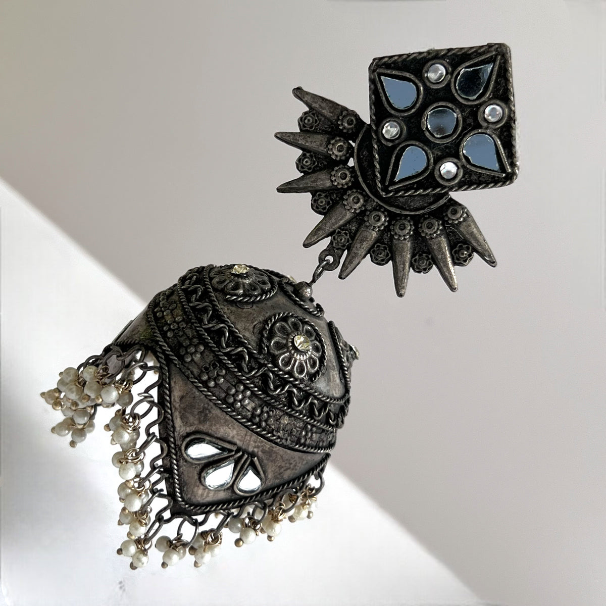 DHANYA AFGHANI RAW AND RUSTIC AND VINTAGE MIRROR EARRING AF25