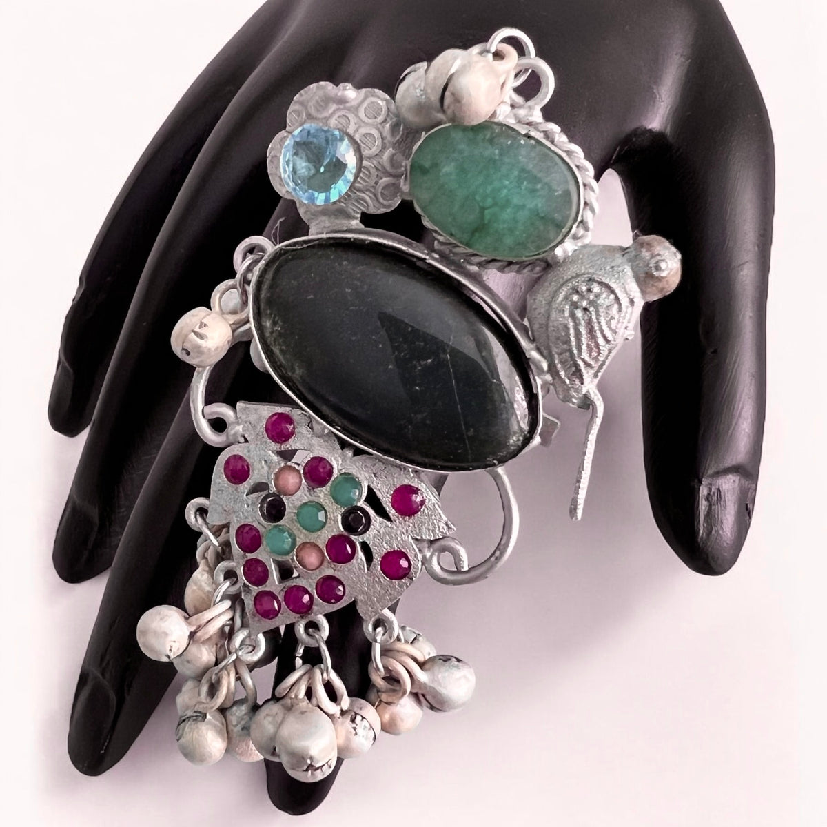 AITANA PREMIUM HANDMADE NATURAL STONES SILVER POLISH RING R60 DESIGN 6