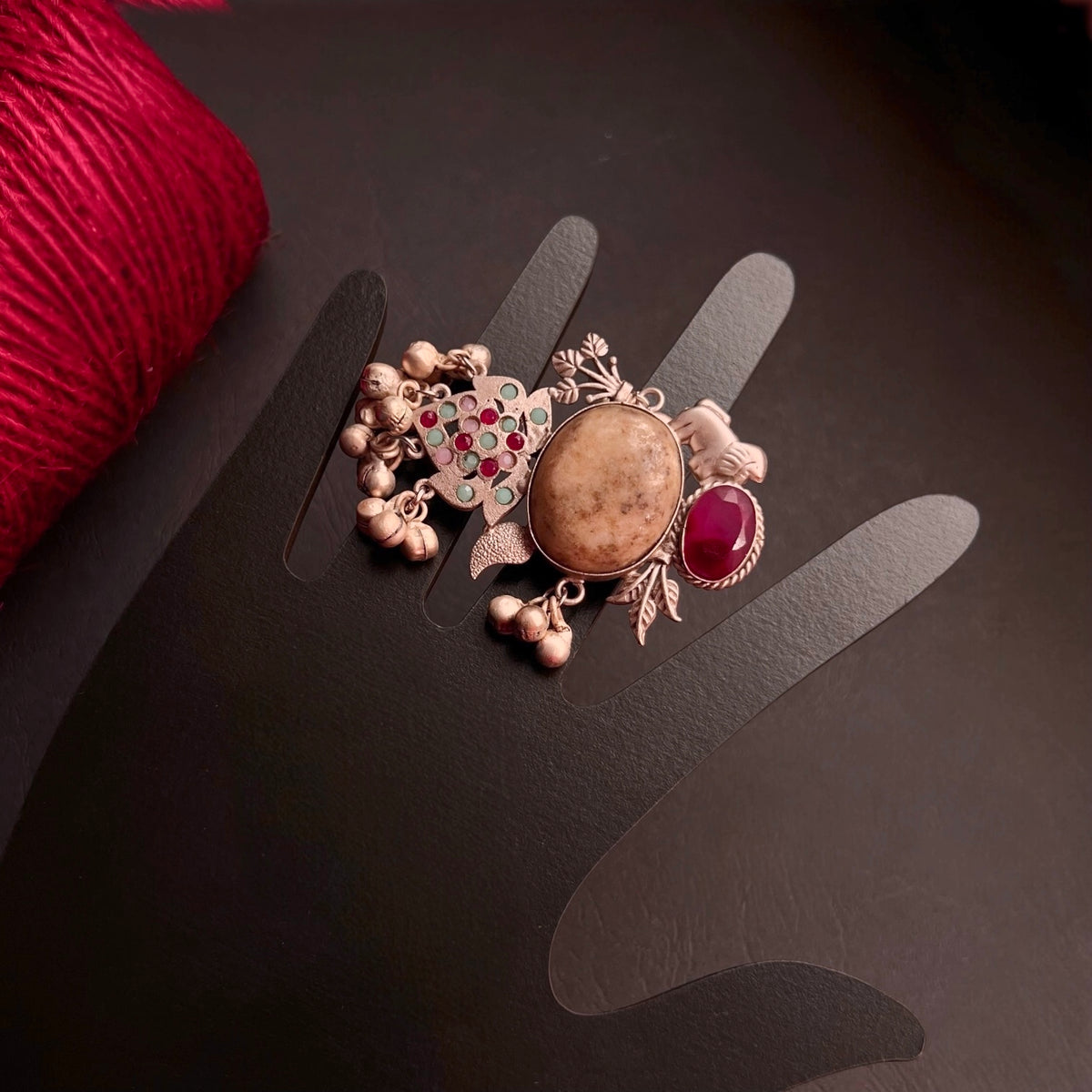 VIDHAYA PREMIUM HANDMADE NATURAL STONES SILVER POLISH RING R60 DESIGN 3