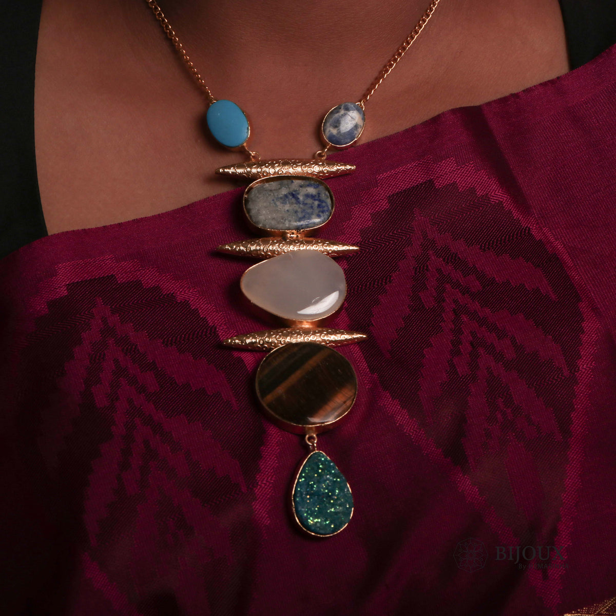 MEENU RAW STONE HANDMADE RAW LOOK TIE NECKLACE NL36