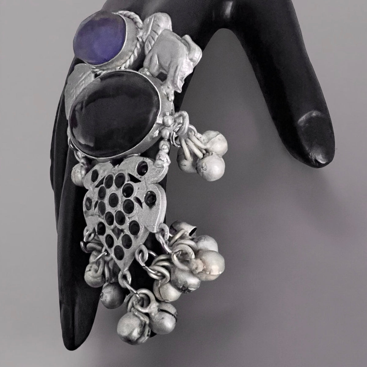 PRADHANIMA PREMIUM HANDMADE NATURAL STONES SILVER POLISH RING R60 DESIGN 1