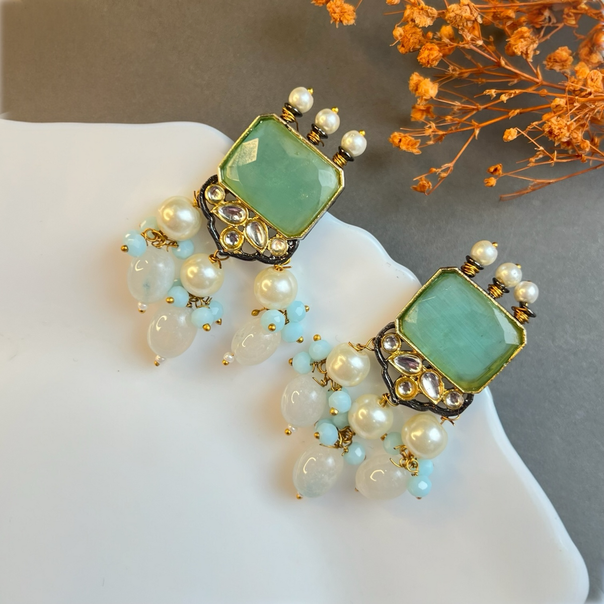 GRACE RUSTIC MONALISA STONE SEMI HANDMADE CHOKER WITH EARRINGS CH120