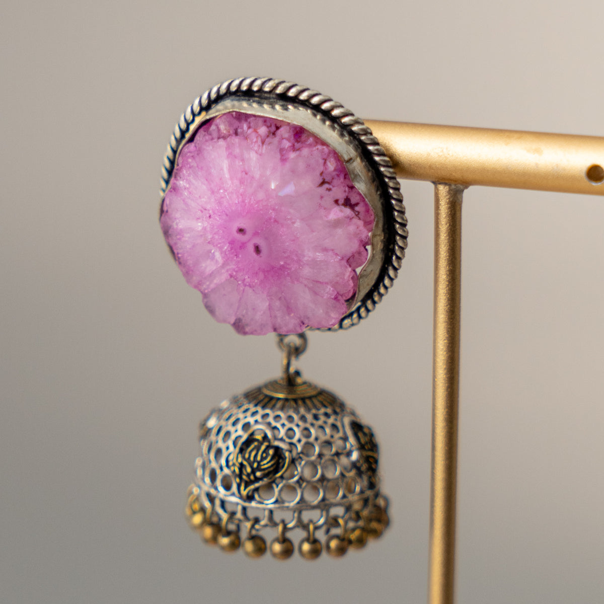 NISHASHA SEMI HANDMADE OXIDIZED AND NATURAL AGATE STONE JHUMKAS/EARRINGS ER473