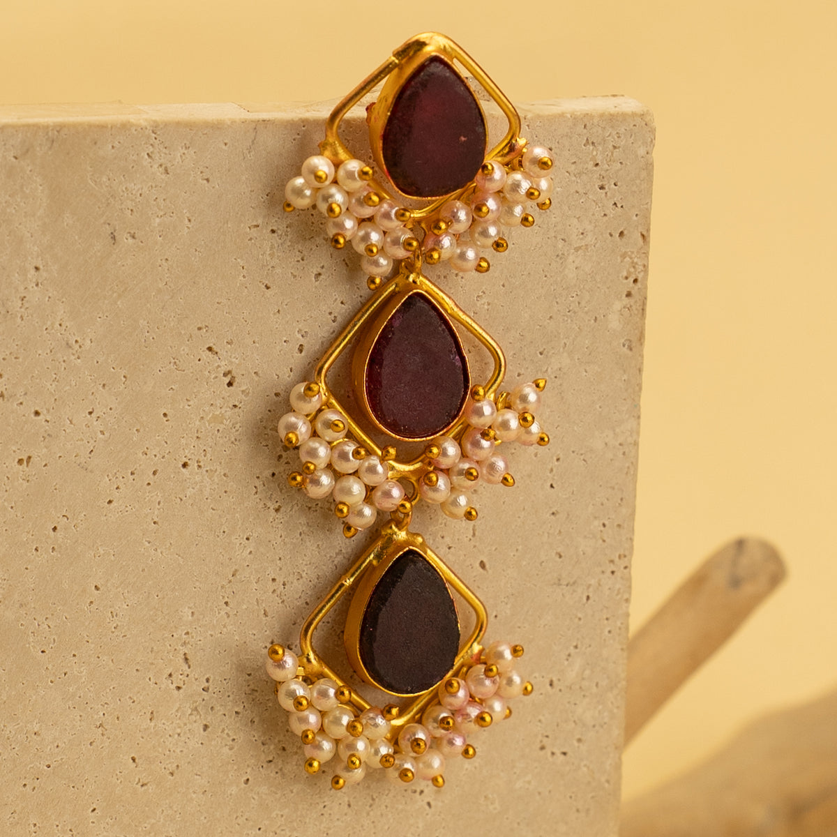 ZIYA RUSTIC AND RAW ANTIQUE FINISH HANDMADE NATURAL STONE EARRINGS ER458