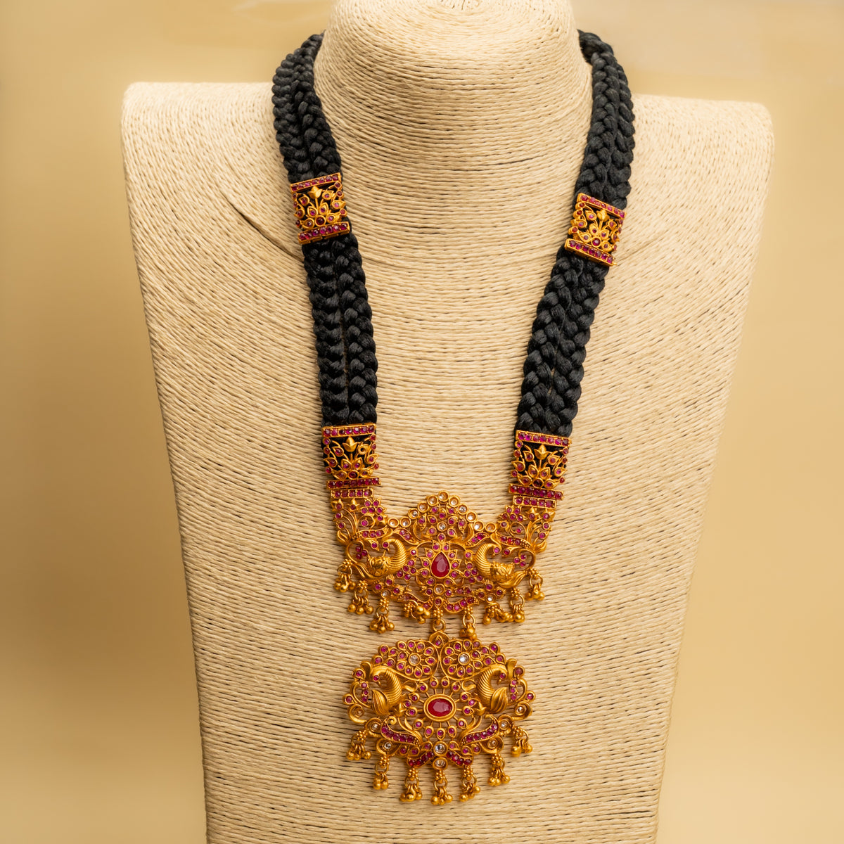 NIRALAYA TEMPLE GOLD TONED WITH BLACK THREAD MALA/ NECKPIECE  ML75