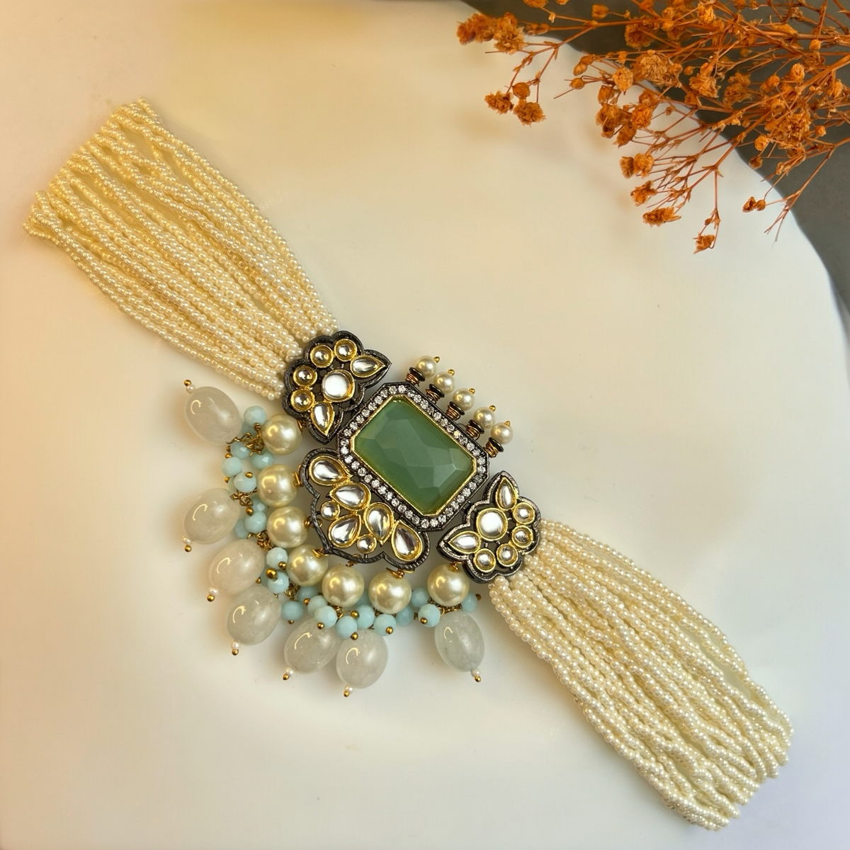 GRACE RUSTIC MONALISA STONE SEMI HANDMADE CHOKER WITH EARRINGS CH120