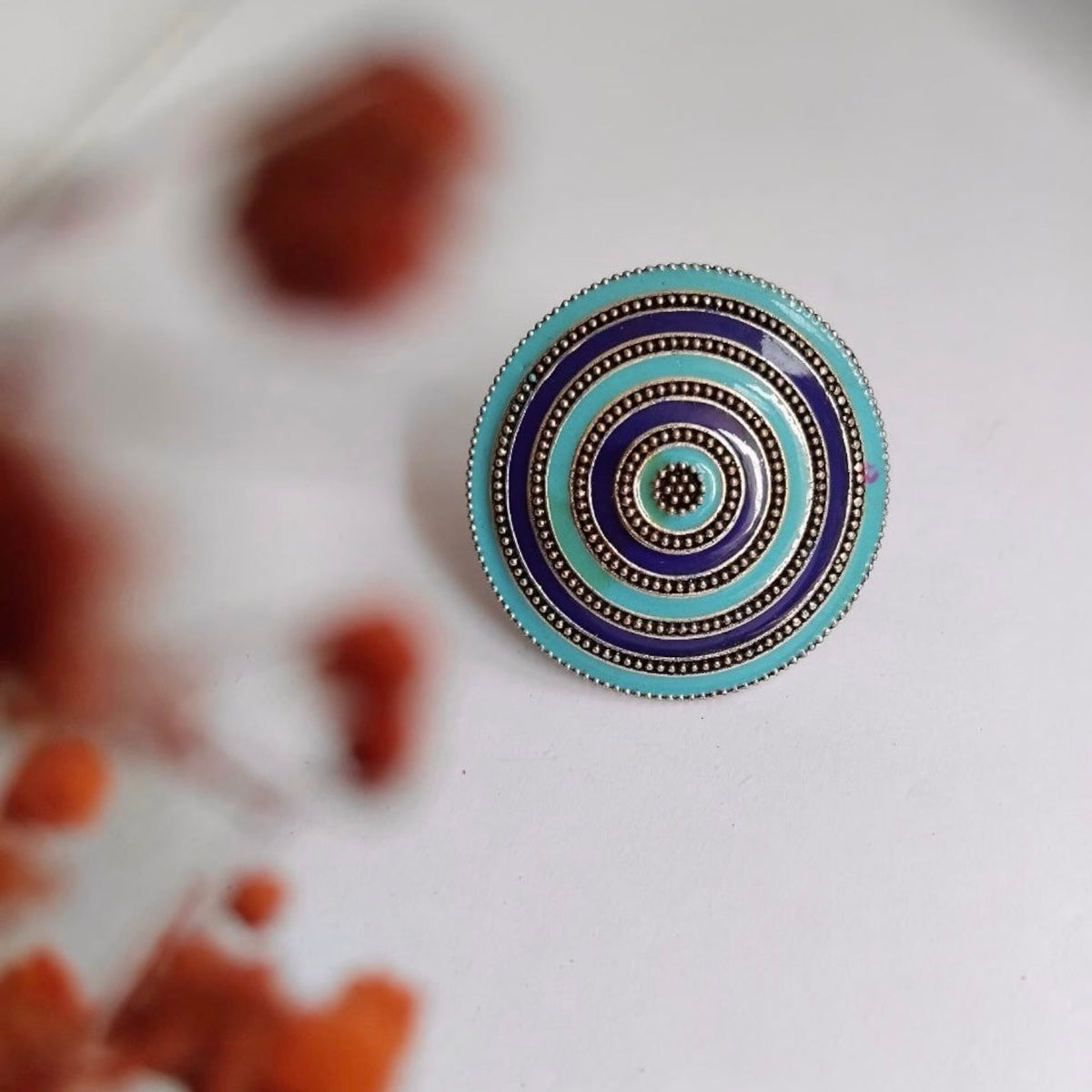 BARSHANA FAUX SILVER ENAMEL PREMIUM POLISH RING R101