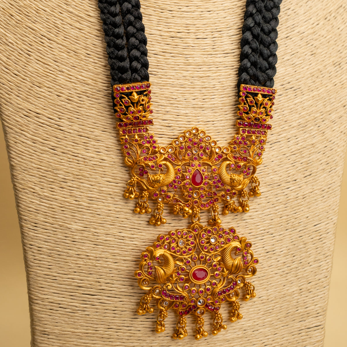 NIRALAYA TEMPLE GOLD TONED WITH BLACK THREAD MALA/ NECKPIECE  ML75