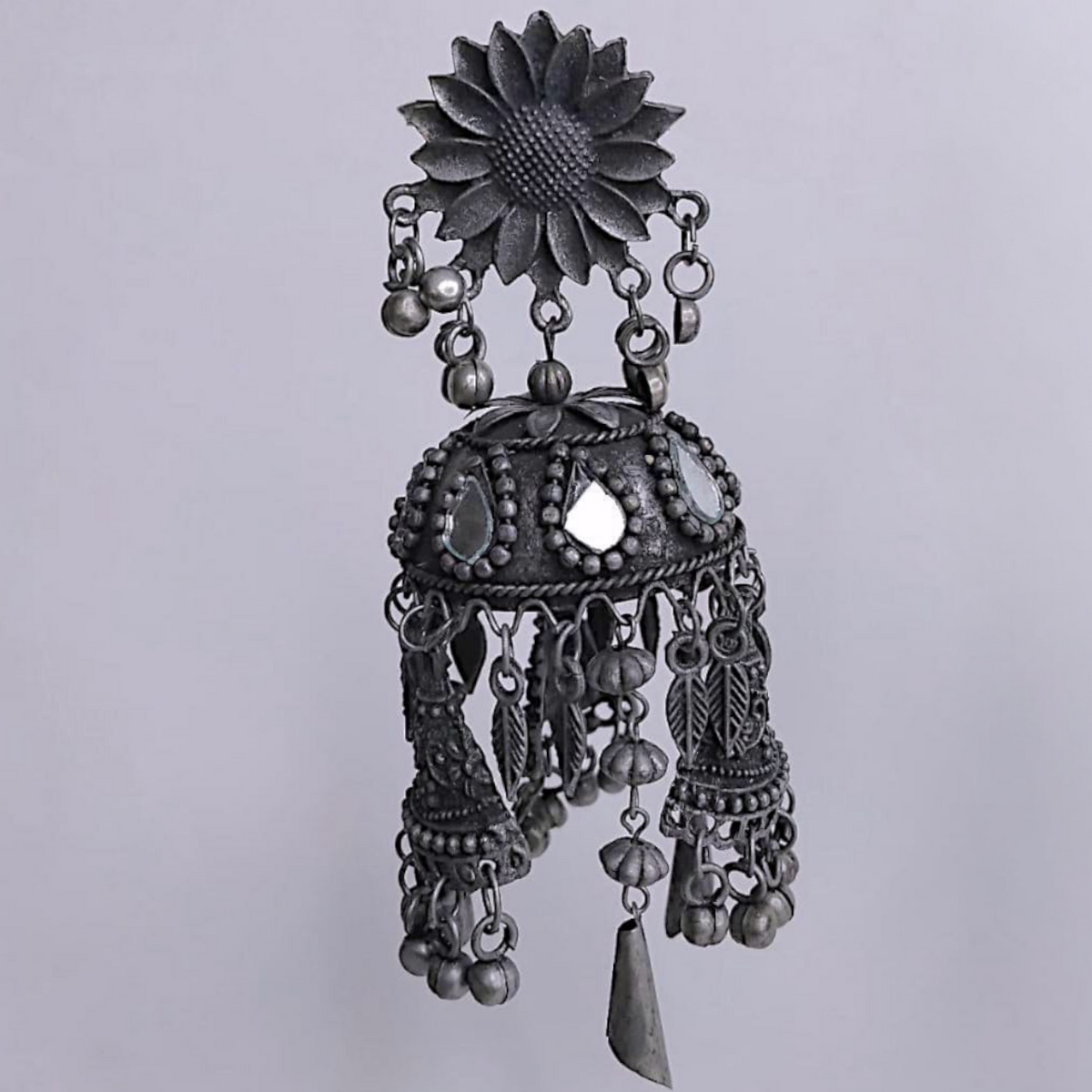 ISHU AFGHANI RAW AND RUSTIC AND VINTAGE MIRROR JHUMKAS AF64