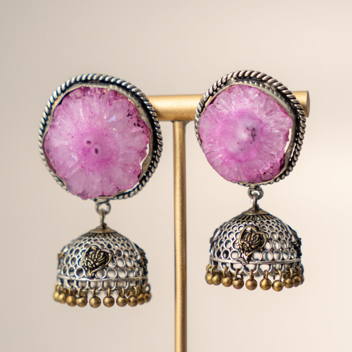 NISHASHA SEMI HANDMADE OXIDIZED AND NATURAL AGATE STONE JHUMKAS/EARRINGS ER473